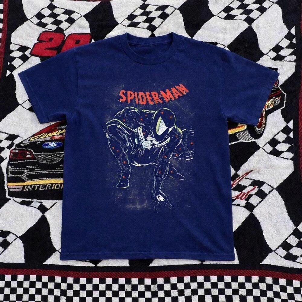 Navy Spiderman Tee With Red Accents